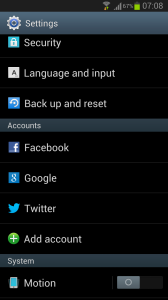 Settings Samsung S3